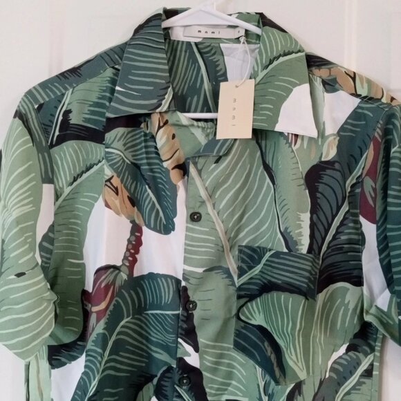 MNML Shirt Green And White Bananas Button Down Short Sleeve Men's Small - Picture 2 of 6